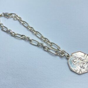 Sterling Albert Chain Bracelet St Christopher Engraved Octagonal pendant JR1092